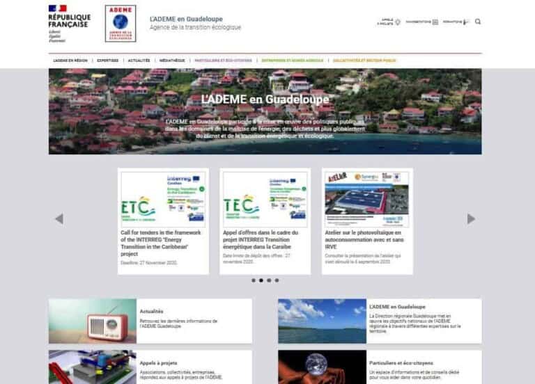 refonte du site ademe Guadeloupe page accueil